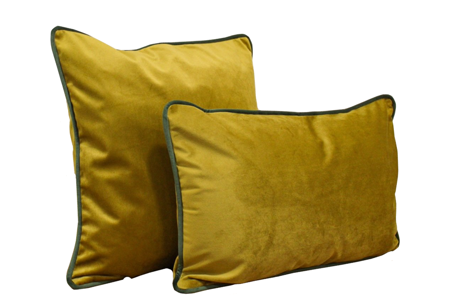 K010 D Contemporary Mustard Yellow Velvet Pillow Cover with a Green Piping Giana Allen Design Giana Allen Collection